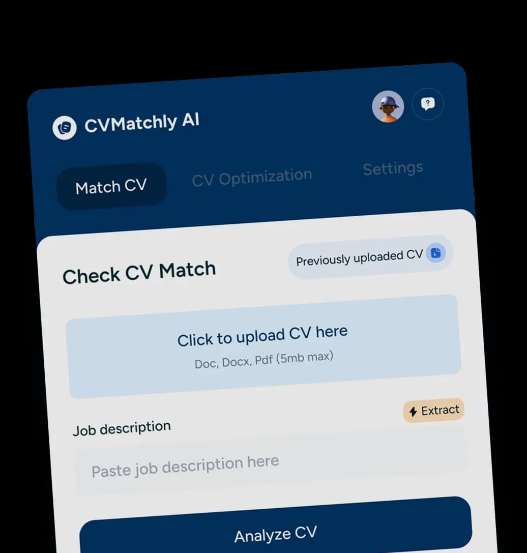 CVMatchly upload screen: check CV match and click to upload CV