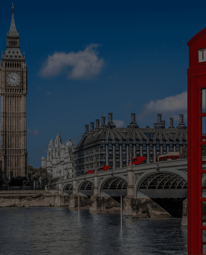 London clock and UK city background