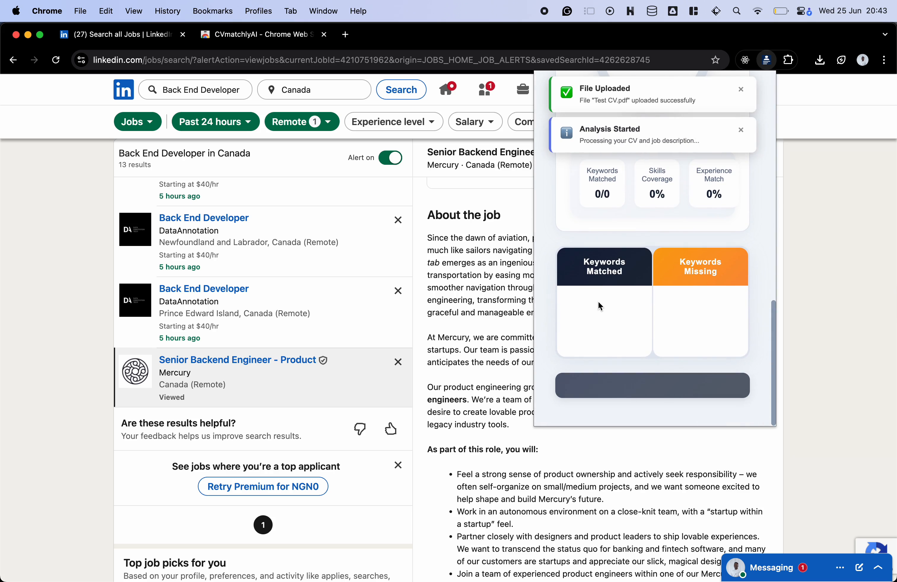 Upload CV Screenshot